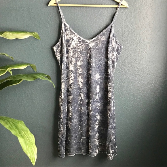love, Fire Dresses & Skirts - Dusty Blue Crushed Velvet Mini Dress
